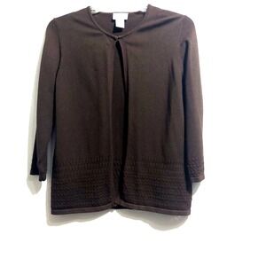 Ann Taylor Loft Womens Medium Open Cardigan Brown Accent Knitting Short